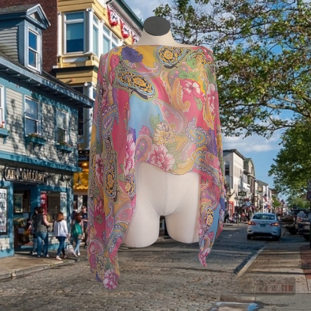 Multicolor Floral Paisley Sheer Scarf Wrap